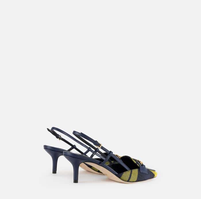 Slingback in pelle e tartan di lana