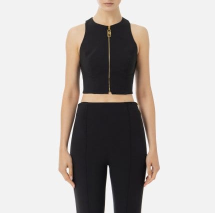 Top cropped in doppio crêpe con zip