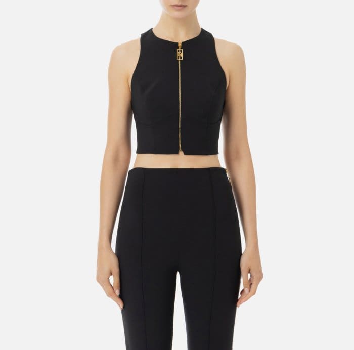 Top cropped in doppio crêpe con zip