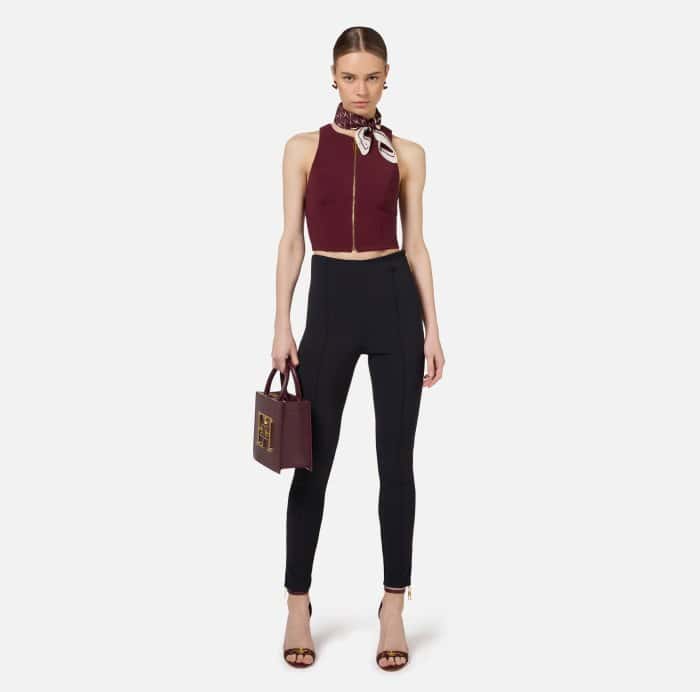 Top cropped in doppio crêpe con zip